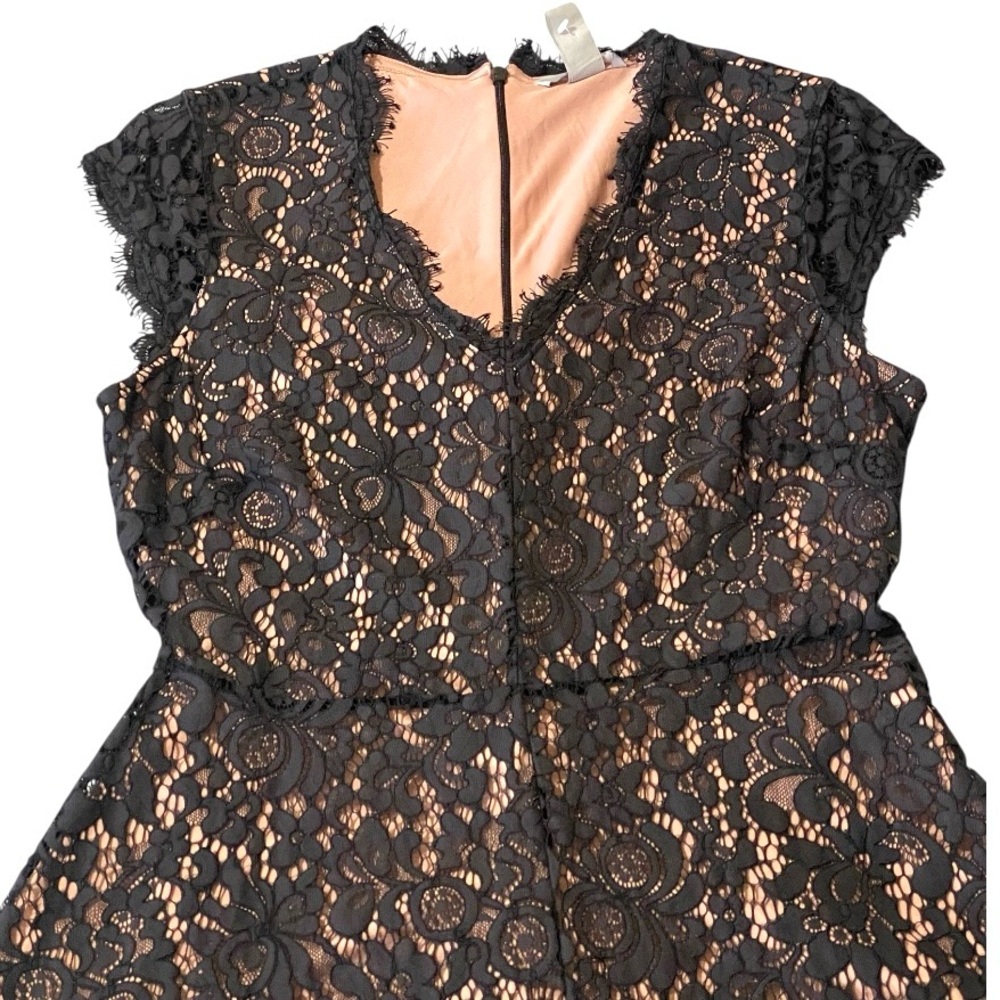 H&M Black Lace Fit & Flare Dress M Pink Lined Romantic Goth Coquette - Picture 6 of 14